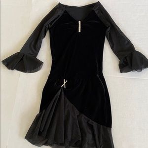 Custom black velour dance competition dress XS